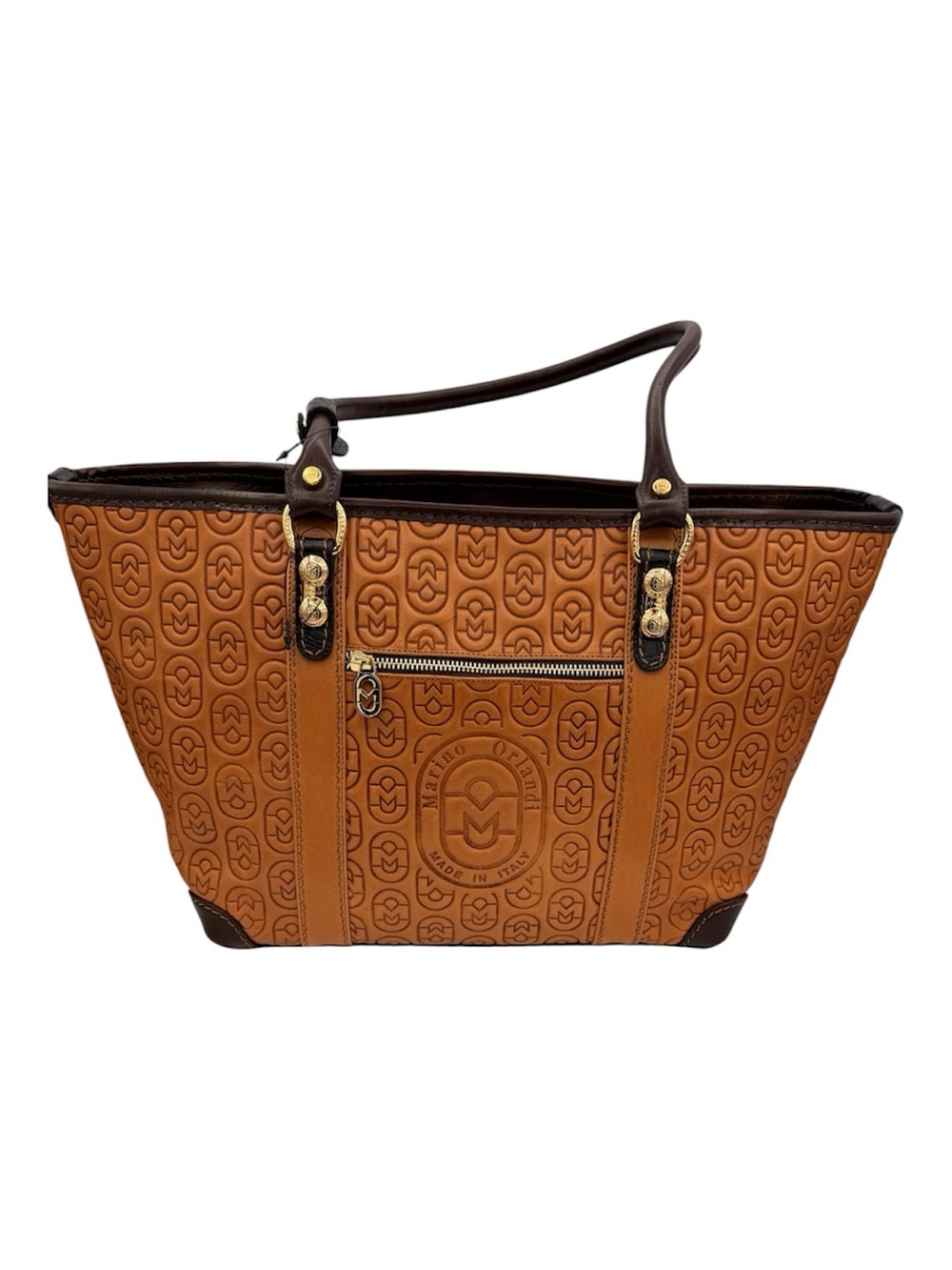 Marino Orlandi Tan and Dark Brown Monogram Tote